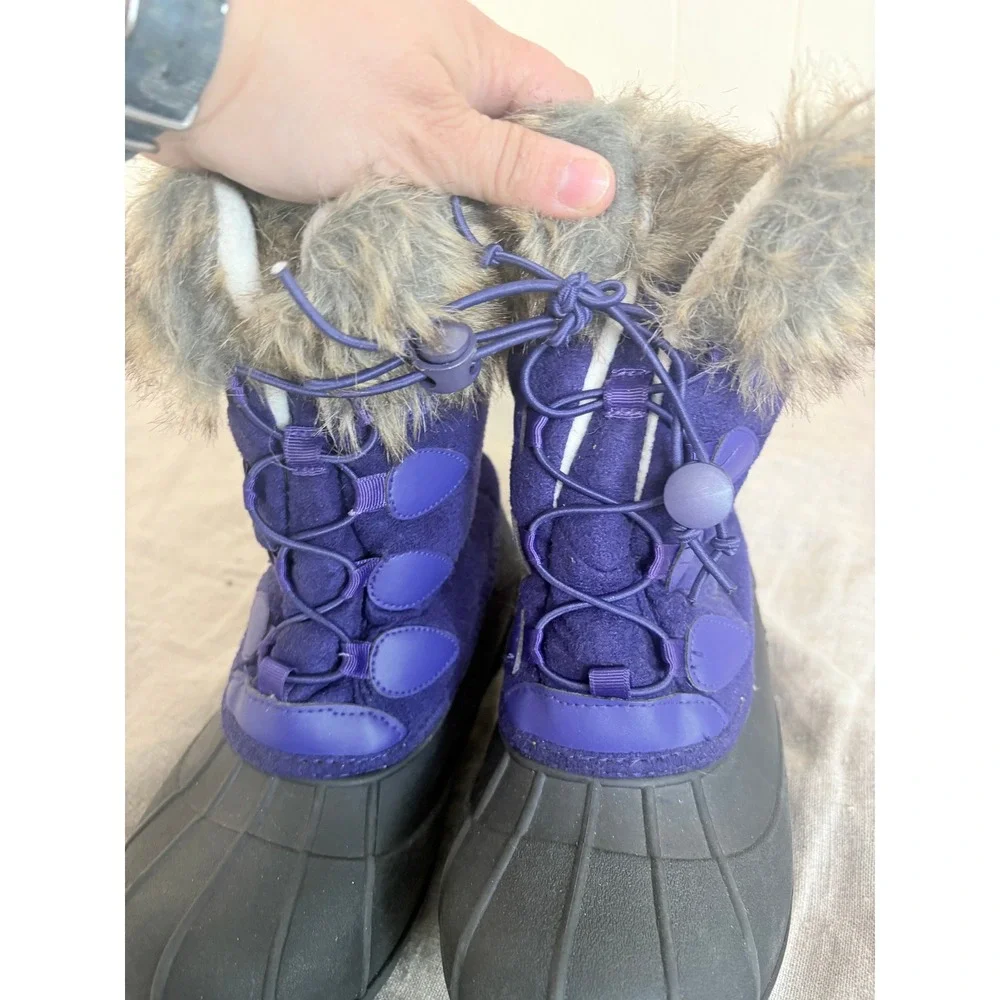 Purple Faux Fur Trim‎ Winter Snow Boots Waterproof Duck Boots Bungee Laces